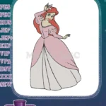 Smiling Ariel Princess in elegant pink dress embroidery designs - Instant Download