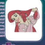 Ariel Red Hair Princess Fork Comb Embroidery Designs - Instant Download
