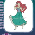 Ariel Little Mermaid Princess Green Dress Dancing Embroidery Designs - Instant Download
