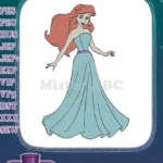 Smiling Ariel Princess blue dress long red hair embroidery designs - Instant Download
