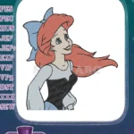Ariel Little Mermaid Princess Red Hair Blue Bow Embroidery Designs - Instant Download