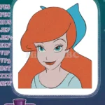 Smiling red-haired mermaid princess cartoon character embroidery designs - Instant Download