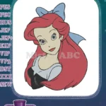 Disney Princess Ariel Red Hair Blue Bow Embroidery Designs - Instant Download