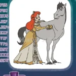 Princess Ariel grooming majestic horse embroidery designs for fairytale lovers - Instant Download