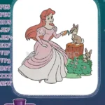 Princess Ariel feeding adorable bunnies forest scene embroidery designs - Instant Download