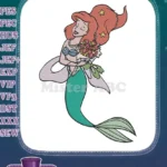 Charming Red-Haired Mermaid Princess with Flowers and Stars Embroidery Designs - Instant Download