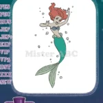 Playful red-haired mermaid swimming with bubbles embroidery designs - Instant Download