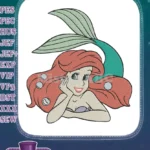 Charming Ariel Little Mermaid princess red hair embroidery designs with bubbles - Instant Download