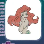 Smiling Ariel Little Mermaid cartoon princess red hair embroidery designs - Instant Download