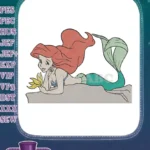 Beautiful Ariel Little Mermaid Princess Lying on Rock Embroidery Designs - Instant Download