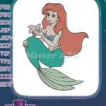 Ariel Mermaid Princess Holding Pink Starfish Detailed Embroidery Designs - Instant Download