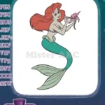 Smiling Ariel Little Mermaid Princess with Pink Flower Embroidery Designs - Instant Download