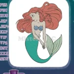 Enchanting red-haired mermaid princess with green tail embroidery designs - Instant Download