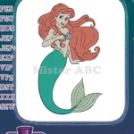 Cheerful red-haired mermaid princess embroidery designs for aquatic fantasy projects - Instant Download