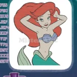 Ariel Little Mermaid red hair seashell top embroidery designs - Instant Download