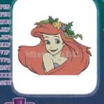 Smiling Ariel Red Hair Festive Holly Starfish Shell Embroidery Designs - Instant Download