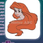 Ariel Little Mermaid Princess Red Hair Smiling Face Embroidery Designs - Instant Download