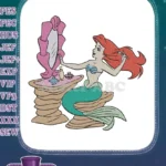 Red-Haired Mermaid Ariel Doing Makeup at Vanity Embroidery Designs - Instant Download