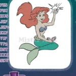 Joyful red-haired Ariel mermaid princess holding pearl embroidery designs - Instant Download