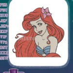 Smiling Ariel Little Mermaid Princess red hair flower embroidery designs - Instant Download