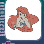 Happy Ariel Little Mermaid princess embroidery designs with red hair - Instant Download