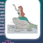 Beautiful Red-Haired Mermaid Sitting on Rock Embroidery Designs - Instant Download
