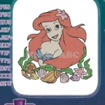Ariel Little Mermaid with Seashells and Starfish Embroidery Designs - Instant Download
