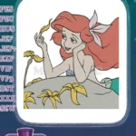 Dreamy Ariel Mermaid Princess with Red Hair Embroidery Designs - Instant Download