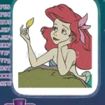 Ariel The Little Mermaid Thoughtful Princess Embroidery Designs Holding a Leaf - Instant Download