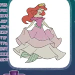 Beautiful red-haired princess with crown in pink gown embroidery designs - Instant Download