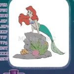 Beautiful Red-Haired Mermaid Princess on Rock Embroidery Designs - Instant Download