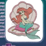 Ariel mermaid princess sitting in shell embroidery designs - Instant Download