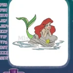 Ariel Little Mermaid on Rock with Starfish Embroidery Designs - Instant Download