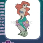 Ariel Mermaid red hair green tail starfish seashell embroidery designs - Instant Download