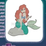 Charming red-haired mermaid princess sitting on rock embroidery designs - Instant Download