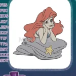 Happy Ariel Little Mermaid Character Resting on Rock Embroidery Designs - Instant Download