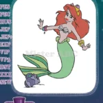 Enchanting red-haired mermaid princess with green tail and pot embroidery designs - Instant Download