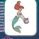 Disney's Ariel Mermaid Princess Holding Pink Seashell Embroidery Designs - Instant Download
