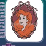 Disney Princess Ariel Portrait Embroidery Designs with Pink Bow - Instant Download