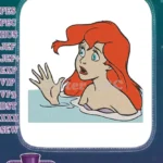 Little Mermaid Ariel with red hair surprised expression embroidery designs - Instant Download