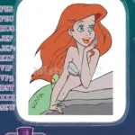 Happy Ariel Little Mermaid princess sitting on rock embroidery designs - Instant Download