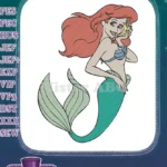 Ariel Little Mermaid Princess Red Hair Green Tail Embroidery Designs - Instant Download