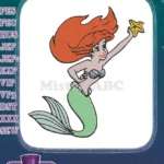 Red-haired mermaid princess with starfish embroidery designs - Instant Download