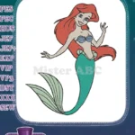 Beautiful Ariel Mermaid Princess Red Hair Green Tail Embroidery Designs - Instant Download