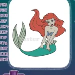 Red-haired mermaid princess Ariel embroidery designs for fantasy lovers - Instant Download