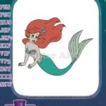 Ariel Little Mermaid Red Hair Green Tail Embroidery Designs - Instant Download