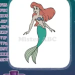 Cute Red Haired Mermaid Princess Ariel Embroidery Designs for Kids - Instant Download