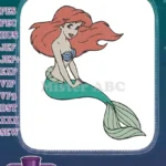 Ariel Little Mermaid Princess Red Hair Green Tail Embroidery Designs - Instant Download