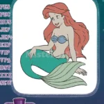 Red-haired mermaid princess Ariel sitting embroidery designs - Instant Download