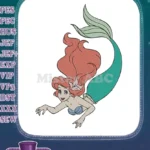 Ariel Little Mermaid Princess Swimming Cartoon Embroidery Designs - Instant Download